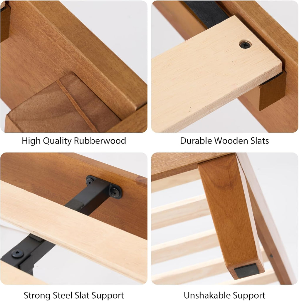 Solid Wood Bed Frame - King Mattress Foundation with Headboard