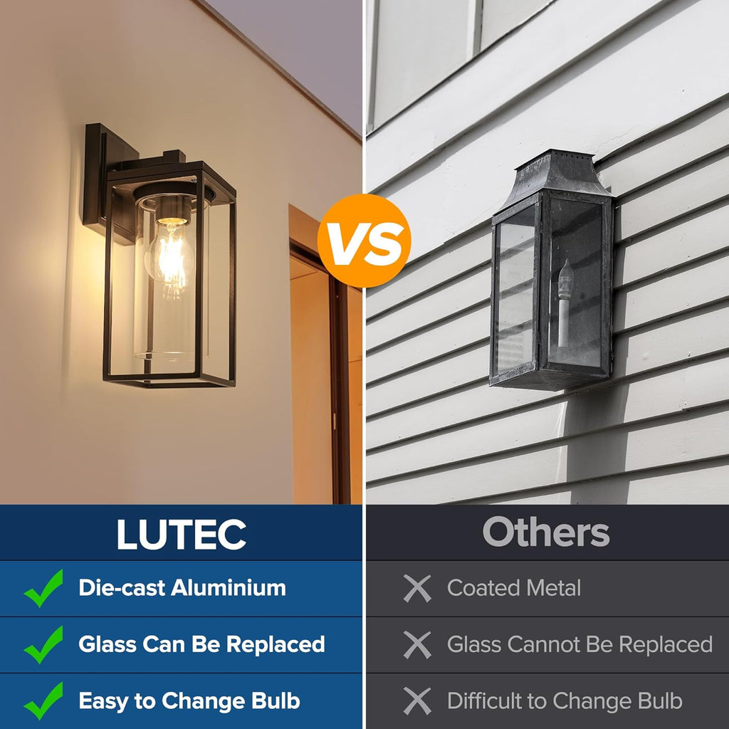 2 Pack Outdoor Wall Light Fixtures, Exterior Waterproof Lanterns with Aluminum Frame and Clear Glass Shade