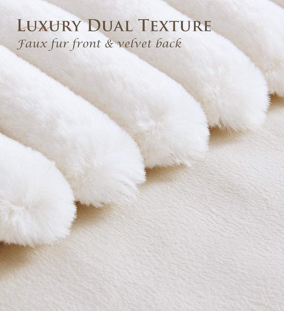 Pack of 2 Throw Pillow Covers 18x18 Decorative Solid Plush Faux Fur with Soft Velvet Back, Square Striped Cushion