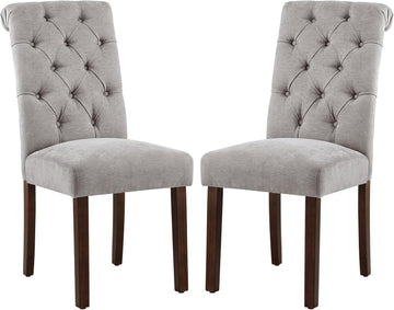 Button Tufted Dining Chairs Set of 2, Parsons Upholstered Fabric Dining Room Chairs Kitchen Chairs with Wood Legs and