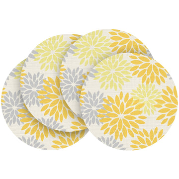 Yellow Dahlia Plastic Round Placemats Set of 4, 14 Inch Seasonal Washable Woven Vinyl Table Mats for Farmhouse Party