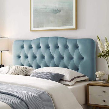 Annabel Diamond Tufted Performance Velvet King Headboard in Light Blue