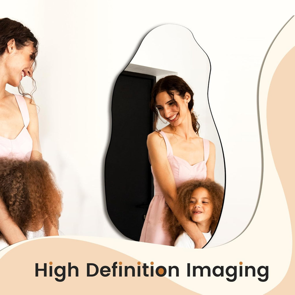 32'' x 18'' Irregular Asymmetrical Wall Mirror Bathroom Entryway, Modern Decorative Mirror Hanging
