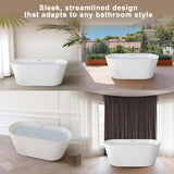 67" Oval Freestanding Soaking Bathtub with Toe-Tap Chrome Drain, Stand Alone Tub, Acrylic Soaking Tub, Ergonomic