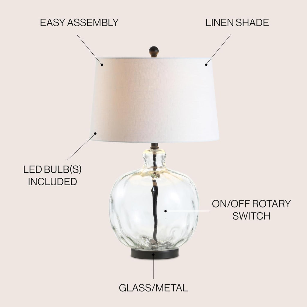 26.5" Clear Glass and Black Metal LED Table Lamp