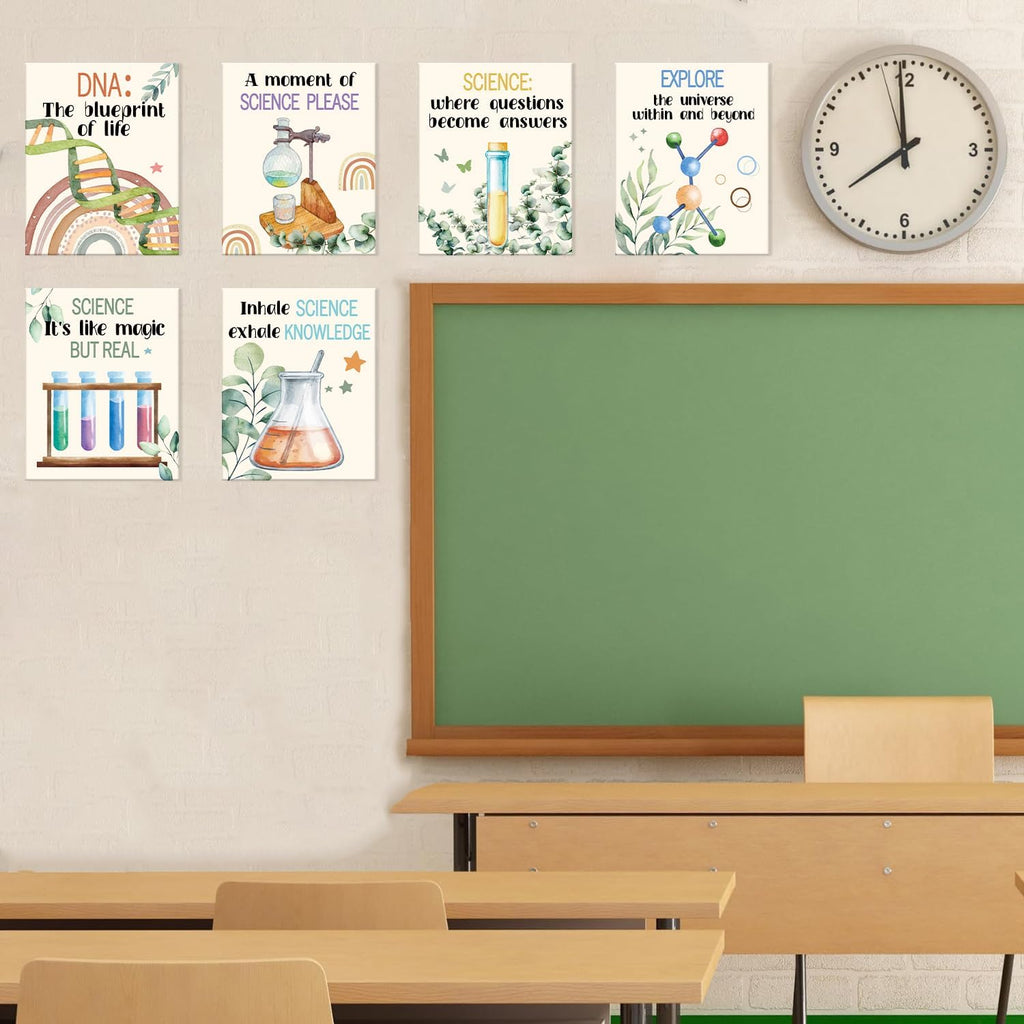 Science Canvas Wall Art,Colorful Chemistry Physics Posters,Set of 6 (8"x10" Framed)Inspirational Positive Quotes Art