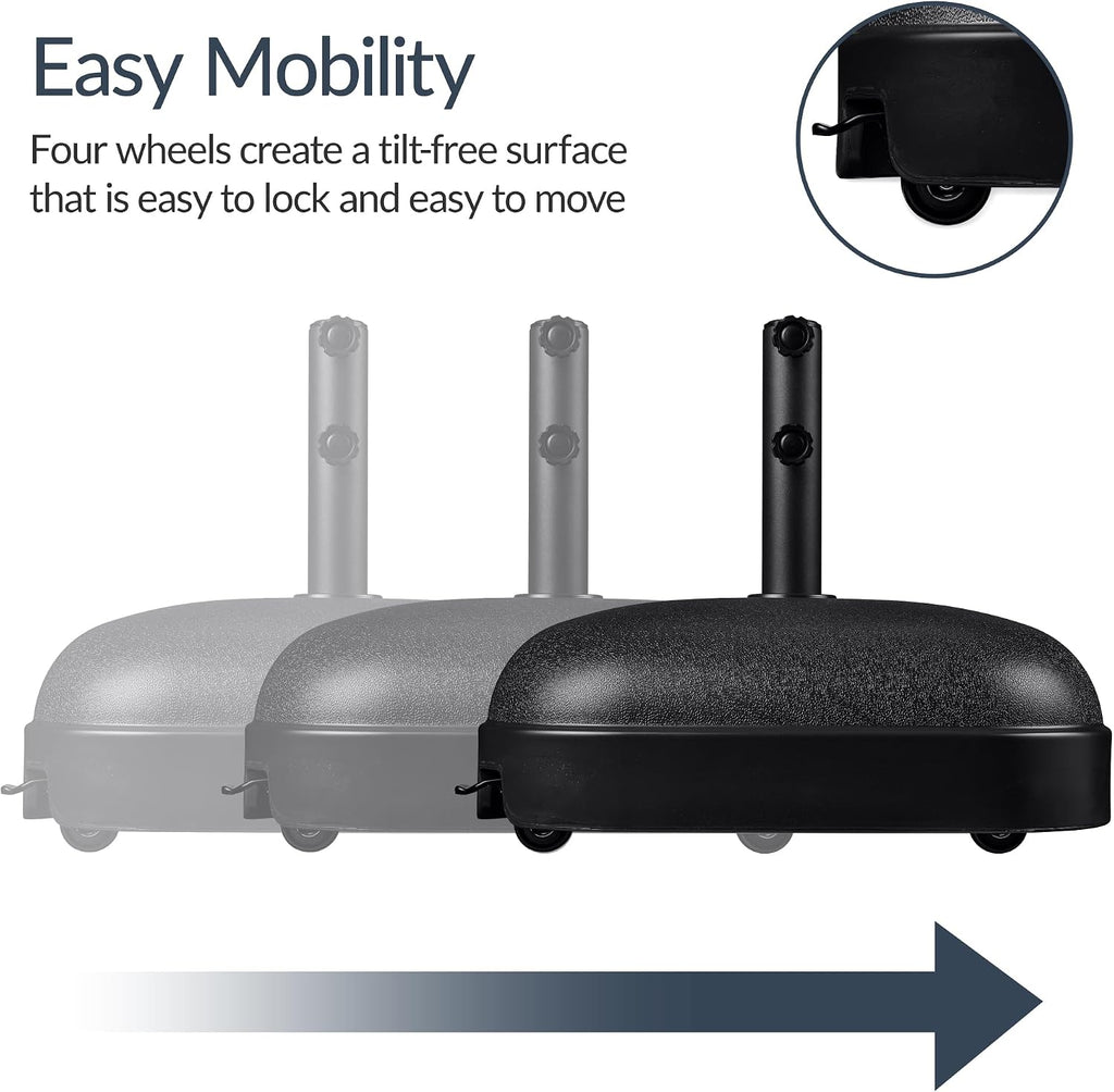 123lb Capacity Fillable Mobile Umbrella Base, Heavy Duty Market Stand Easy to move w/ 4 wheels - Dome Square Black