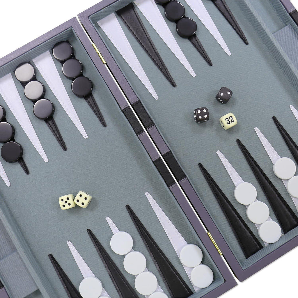 Backgammon Set - Classic Board Game with Premium PU Leather Case - Portable Travel Strategy Backgammon Game Set