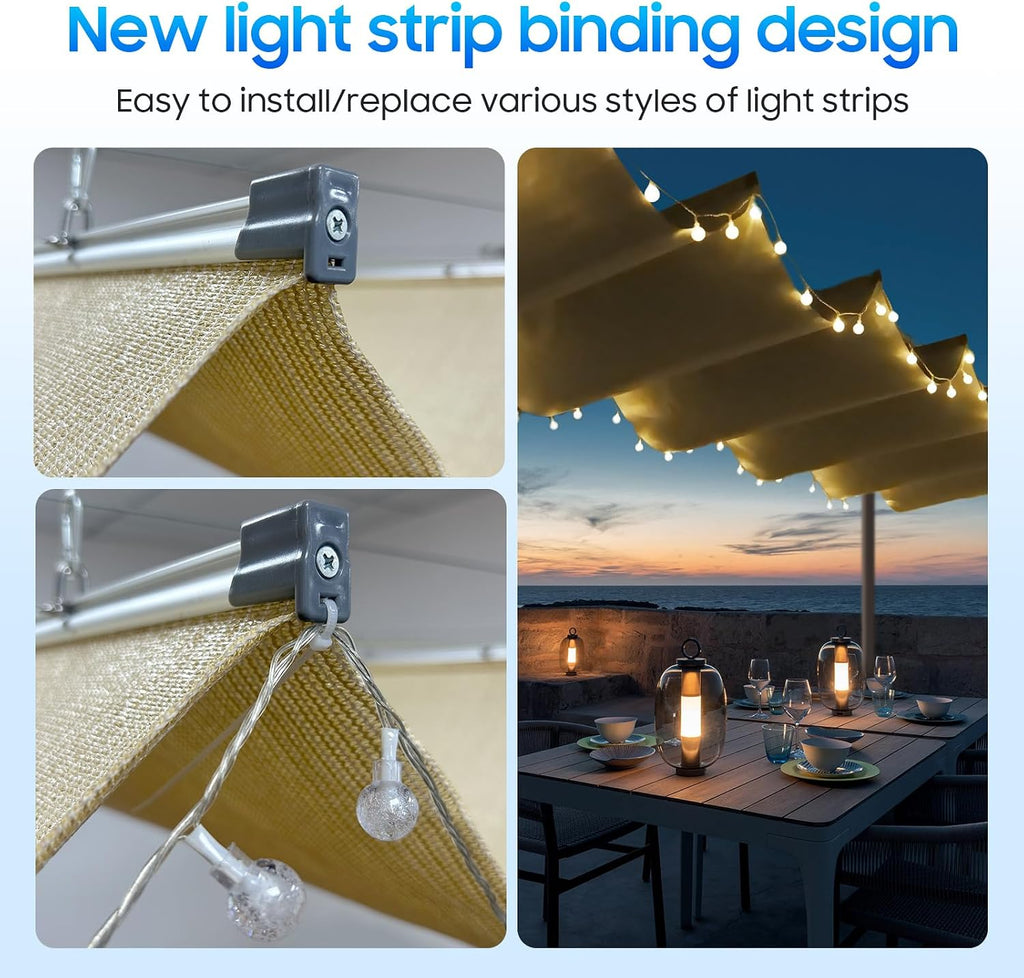 4'W X 18'L Retractable Awnings , Pergola Sliding Shade Cover high-Density Polyethylene Fabric, Wave Shade sail for