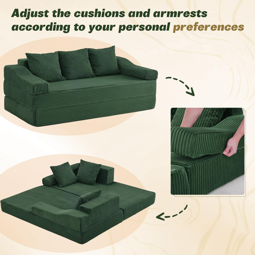 78.7" Folding Convertible Sofa Bed, Boneless Sleeper Sofa Couch with Pillows, 3 Seater Pull Out Futon Couches Bed
