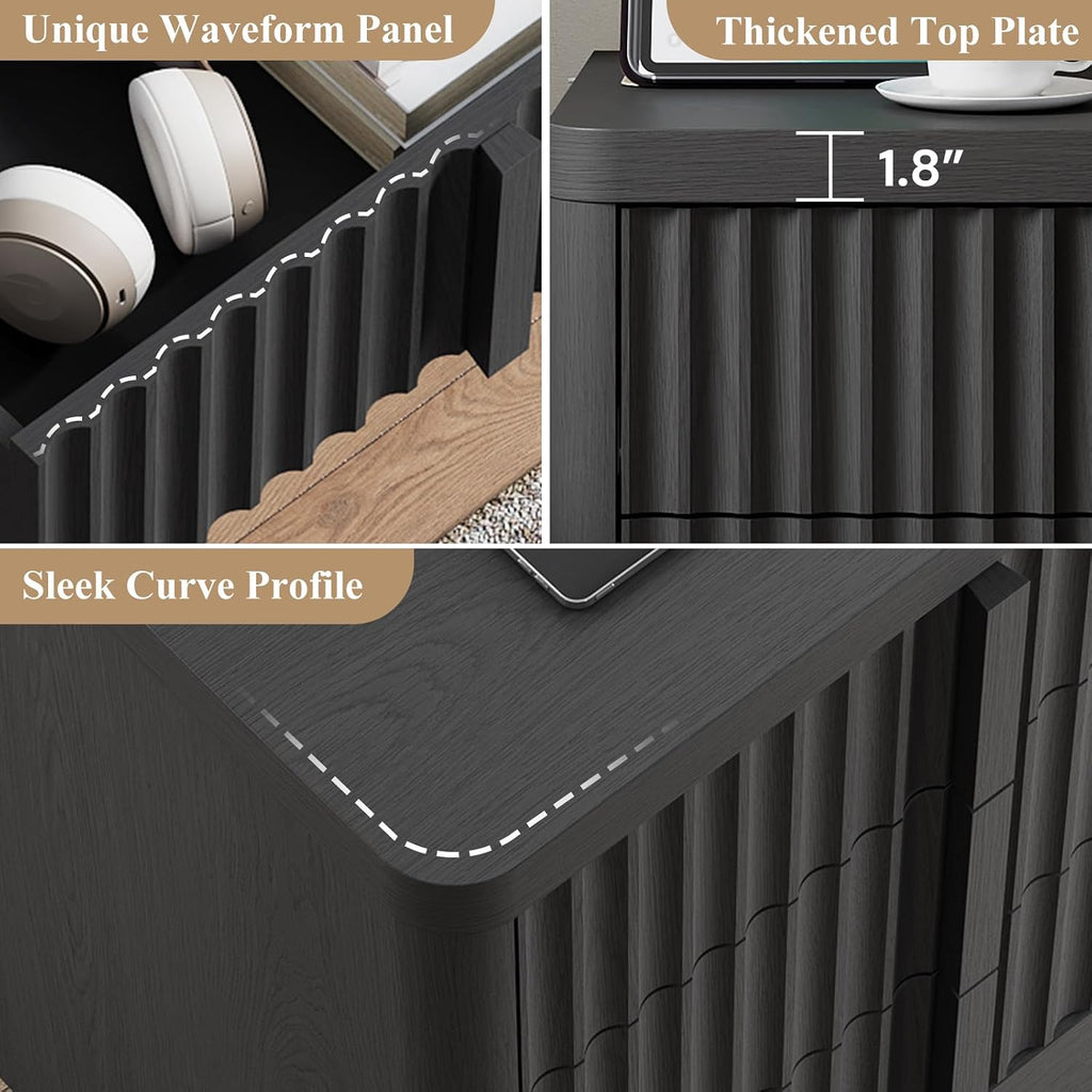 Fluted Dresser , 47" Wide 6 Drawer Dresser, Modern Chest of Drawers with Solid Wood Handle, Curved Profile Design