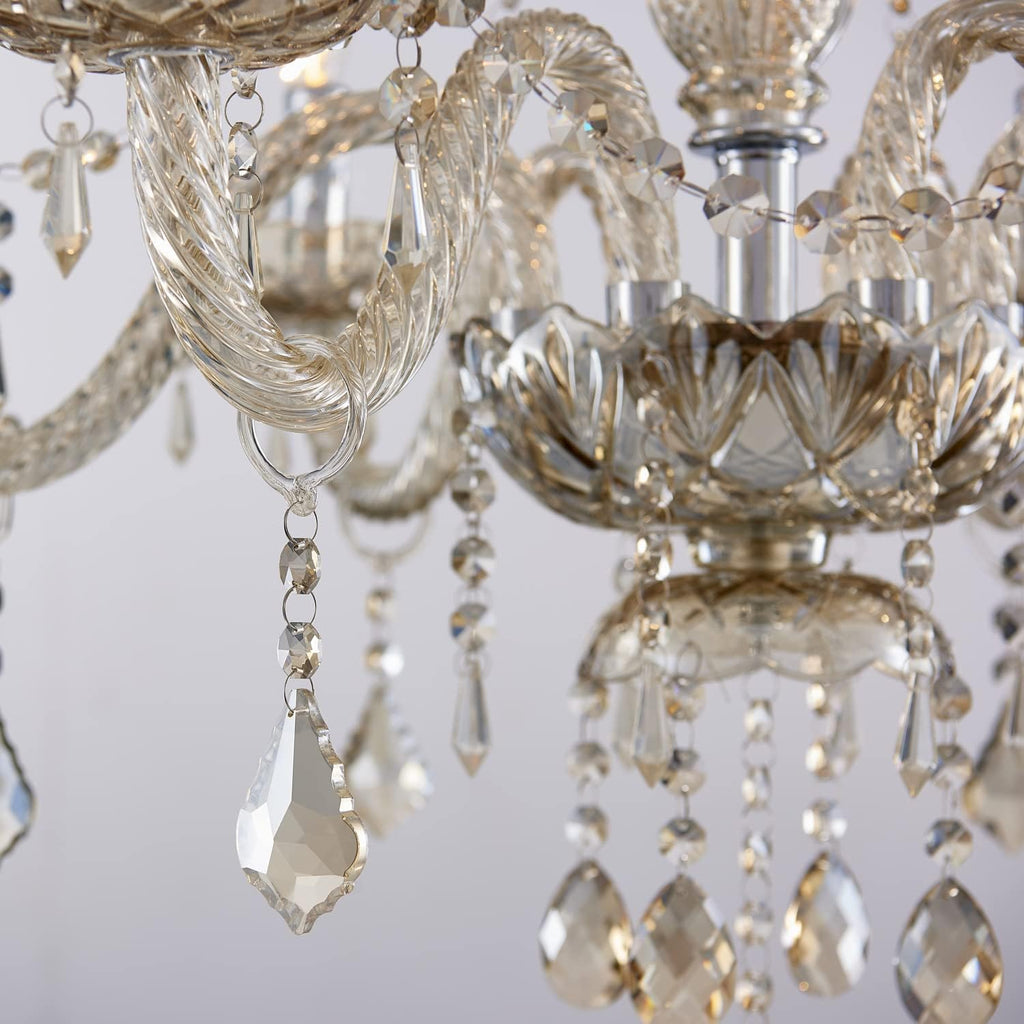 6 Light Chandelier Modern K9 Crystal Chandelier Lighting, Champagne Crystal Ceiling Light Fixture Pendant Lamp for Dining Room Bathroom Bedroom Livingroom