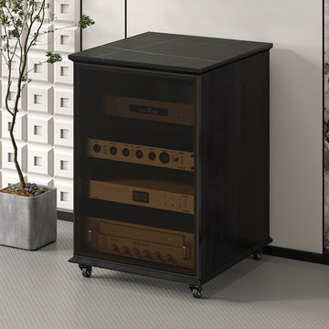 AV Stereo Media Solid Wood Storage Cabinet Adjustable Shelves, Movable AV Equipment Cabinet Display Stand with Cooling