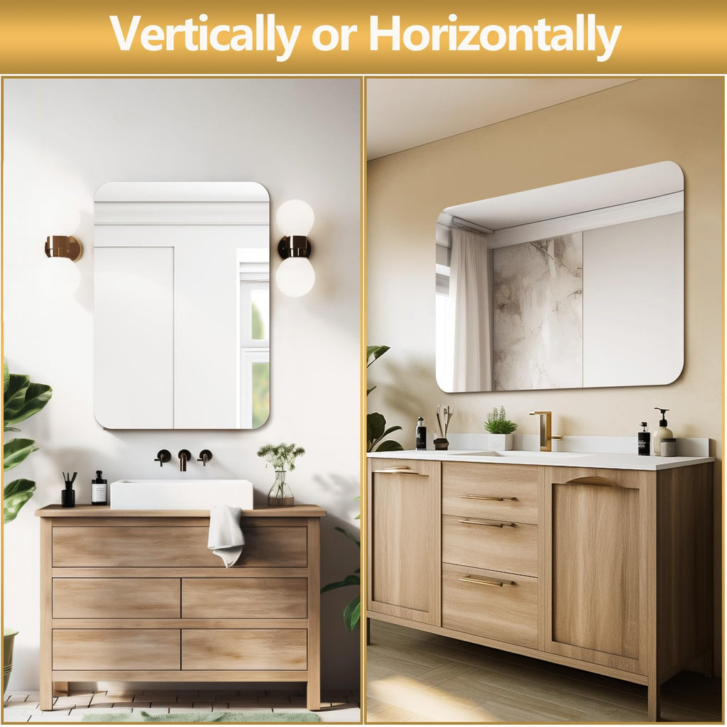 Bathroom Mirror 40"x30" Rounded Corner Frameless Mirror for Wall