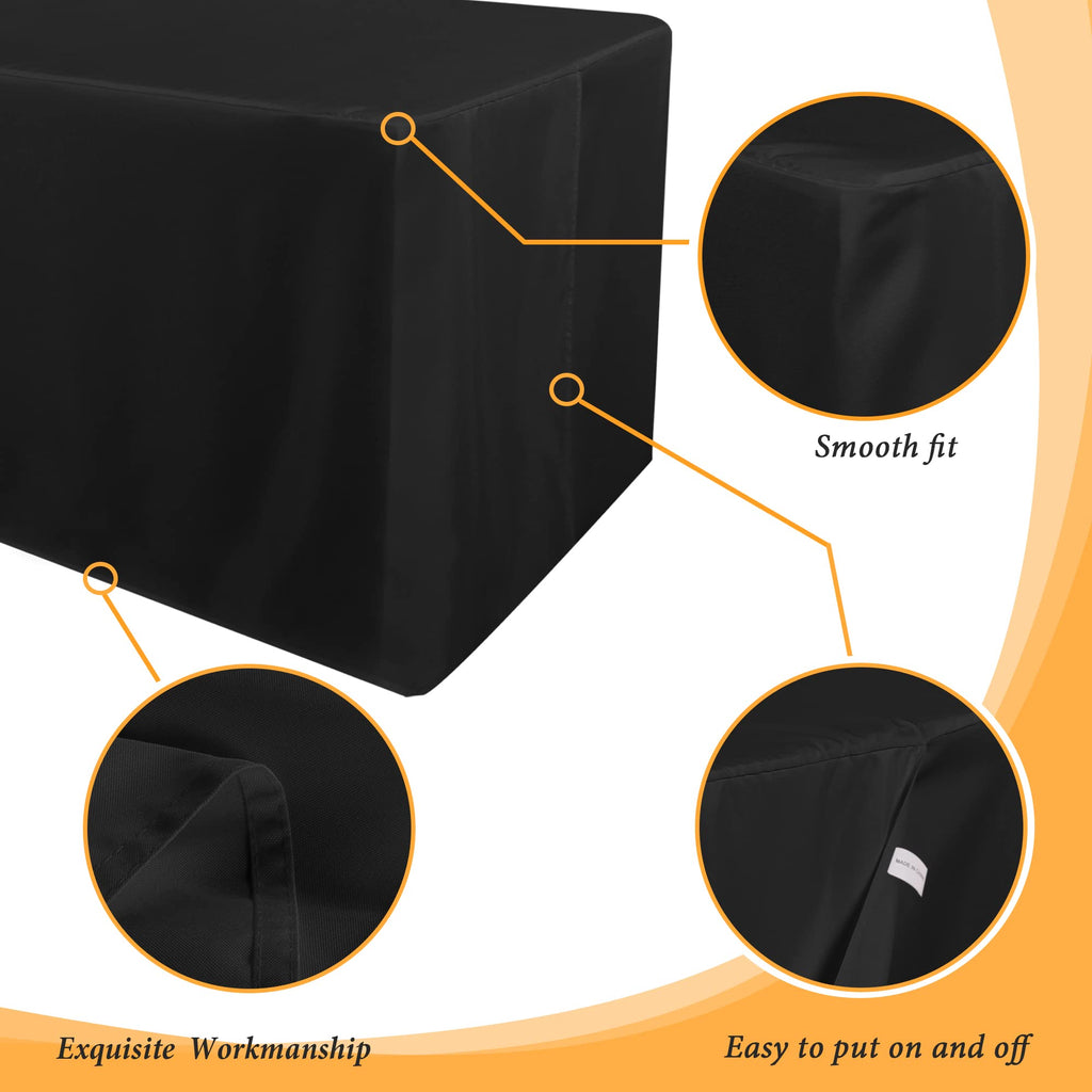 2 Pack Black Tablecloth Fitted Table Clothes for 4 Foot Rectangle Tables - Water Resistant Washable Fabric Polyester