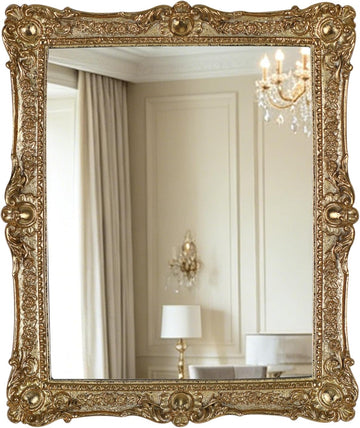 Decorative Wall Mirror, Gold, Ornate Baroque Style, Vintage Vanity Makeup Mirror, Freestanding Or Wall Mount (Gold,