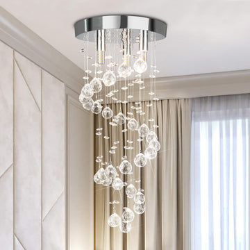 3-Lights Spairal Crystal Chandelier,Modern Raindrop Light Fixture Pendant Ceiling Mount Lamp Lighting Fixtures for LivingRoom, Bedroom, Bathroom D9“ X H21.3”