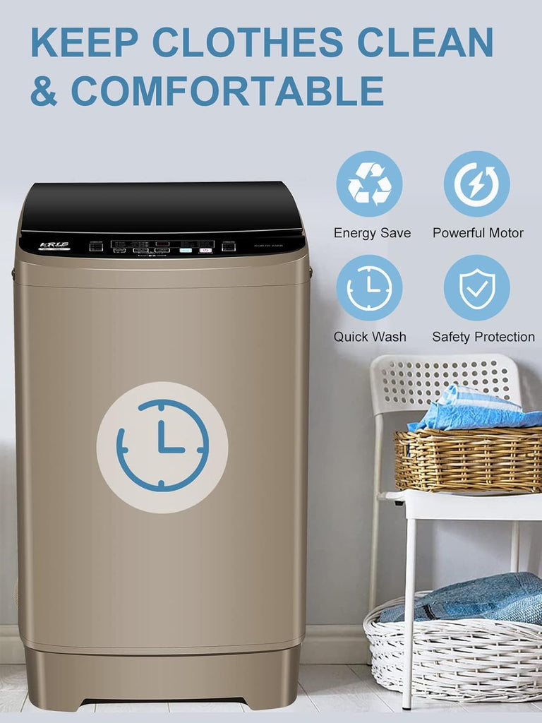 Full-Automatic Washing Machine 17.7 lbs Small Compact Portable 10 Wash Program & 8 Water Level Compact Washer with LED