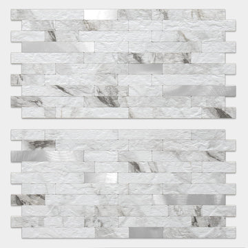 20 Sheets White Marble Peel and Stick Backsplash Tile, Faux Stone PVC Mixed Metal Stick on Backsplash Kitchen Wall