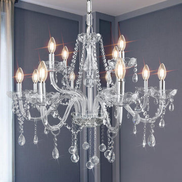 Gorgeous Vintage Crystal Chandelier 12-Lights K9 Large Crystal Candle Chandelier Pendant Ceiling Light Fixture for Living Room Dining Room Hallway Entry Chandeliers W33.5 X H47.2