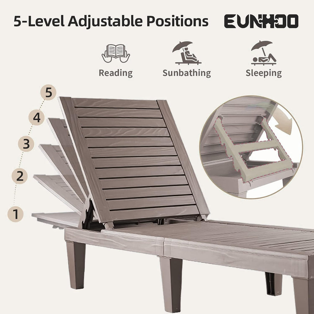 Outdoor Chaise Lounge Set of 2, Adjustable Pool Lounge Chair with 5 Positions Backrest, Waterproof Sun Loungers for