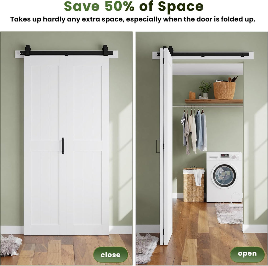 Bifold Barn Door 40'' x 84'',Bi-Fold Sliding Closet Doors with Hardware Kit Included,44'' Track Kit 