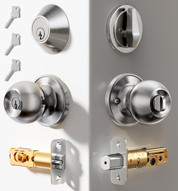 Keyed Alike Door Knob & Single Cylinder Deadbolt Set, Satin Nickel