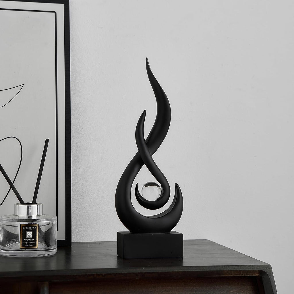 Black Flame Statue, 11.8" Abstract Resin Sculpture for Modern Home Decor, Minimalist Art Figurine for Shelf Coffee