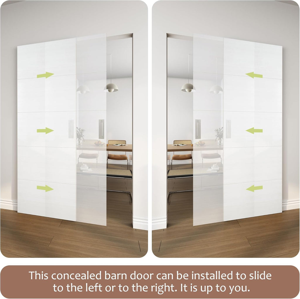 42"x84" Concealed Sliding Barn Door with Horizontal Groove and Soft Close Hardware Kit, White Flush 