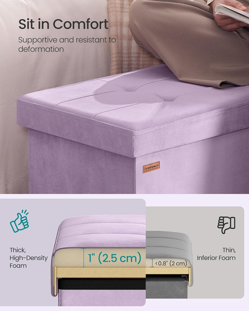 Velvet Storage Ottoman, Folding Storage Bench , Toy Chest, Ottoman Coffee Table, 15 x 43.3 x 15 Inch, Hibiscus