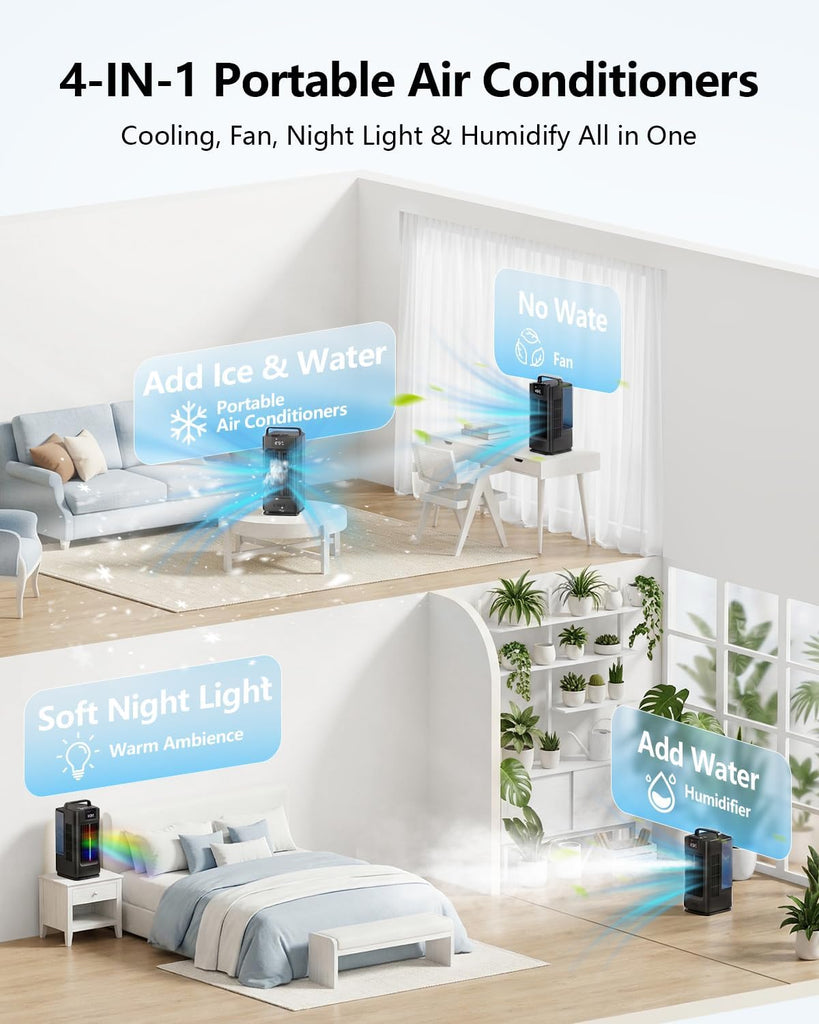 Portable Air Conditioner, 4-in-1 Personal Mini Air Conditioner Cooling Fan