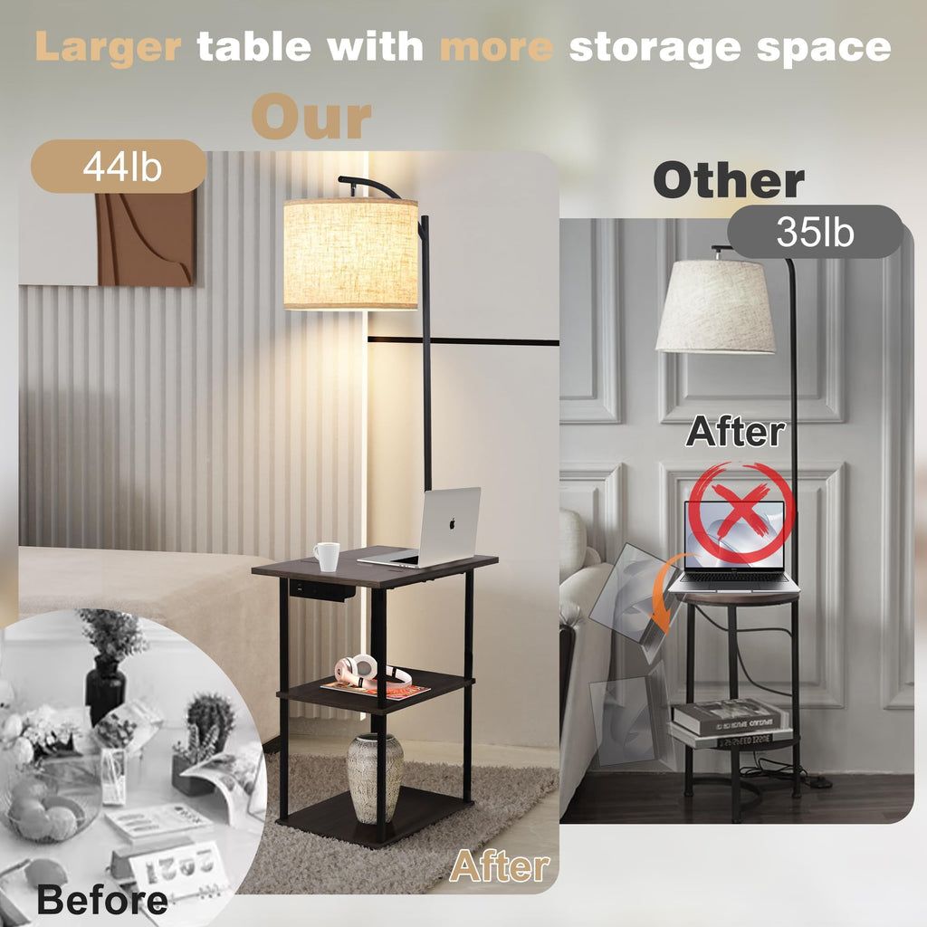 Floor Lamp with Table, End Tables with Charging Station