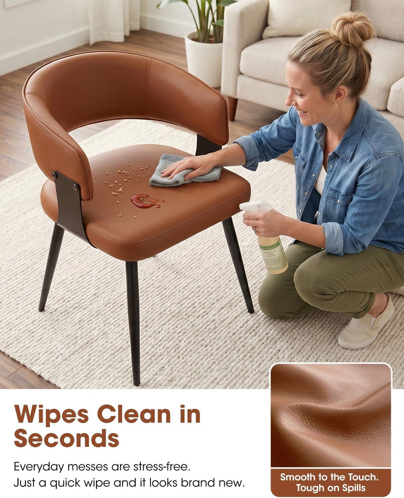 Dining Chairs Set of 2, Modern Upholstered PU Leather Kitchen & Dining Room Chairs with Curved Open Back Metal Legs