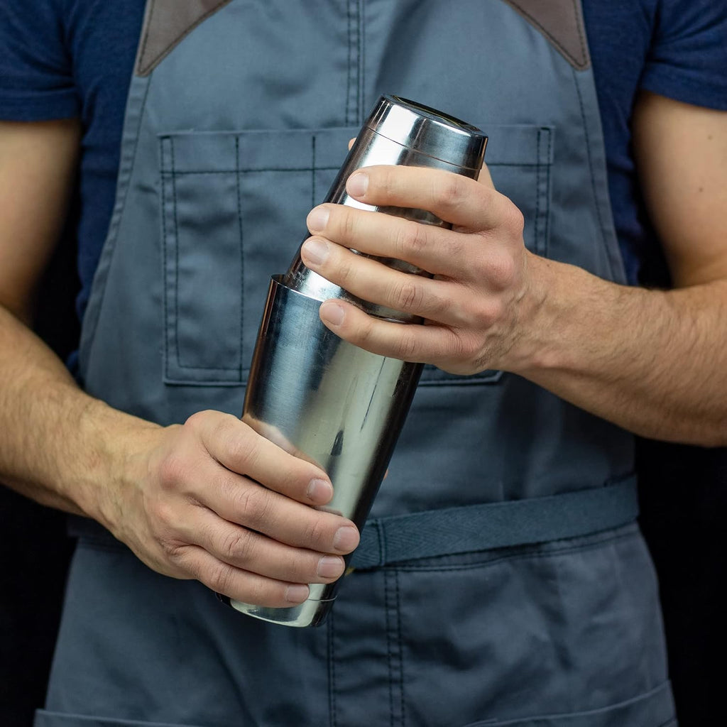 Professional Cocktail Shaker Set Bartending Kit: Weighted Boston Shaker Tins, Hawthorne Strainer and Japanese Jigger - Set of 4