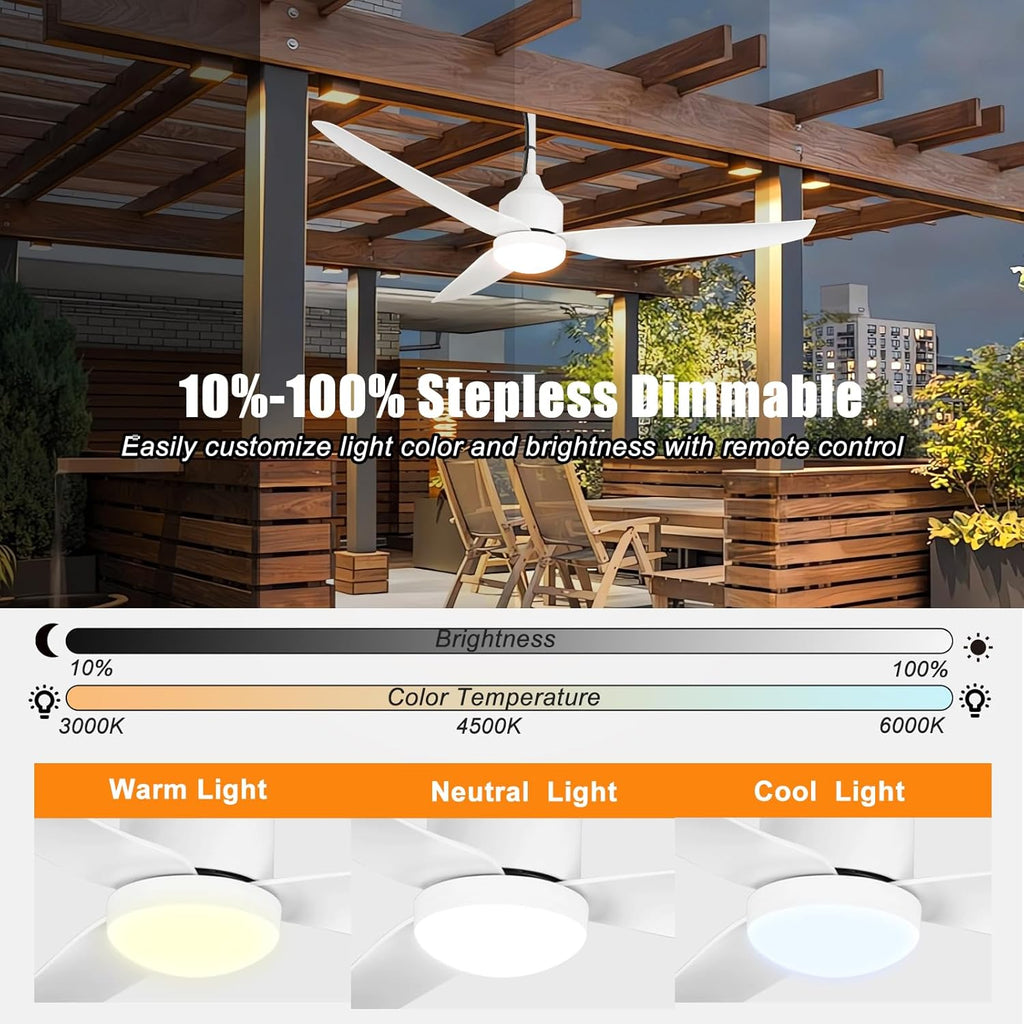 52 Inch Waterproof Gazebo Fans with Lights Outdoor Hanging - Plug in Remote App Control for Patio Indoor Farmhouse Porch - White 6 Speed Reversible DC Motor
