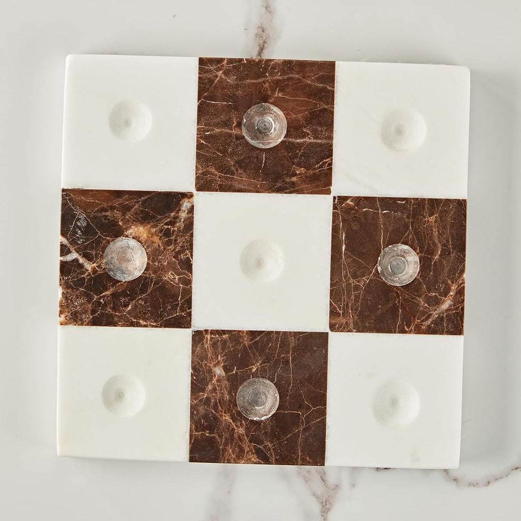 Marble Tic Tac Toe Game Set, Marble Board Game with 9 Spheres, Modern Handcrafted Coffee Table Decor & Family