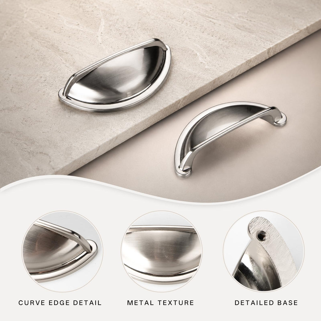 Hardware 10 Pack Brushed Nickel 3 Inch Cup Pulls Cabinet Handles