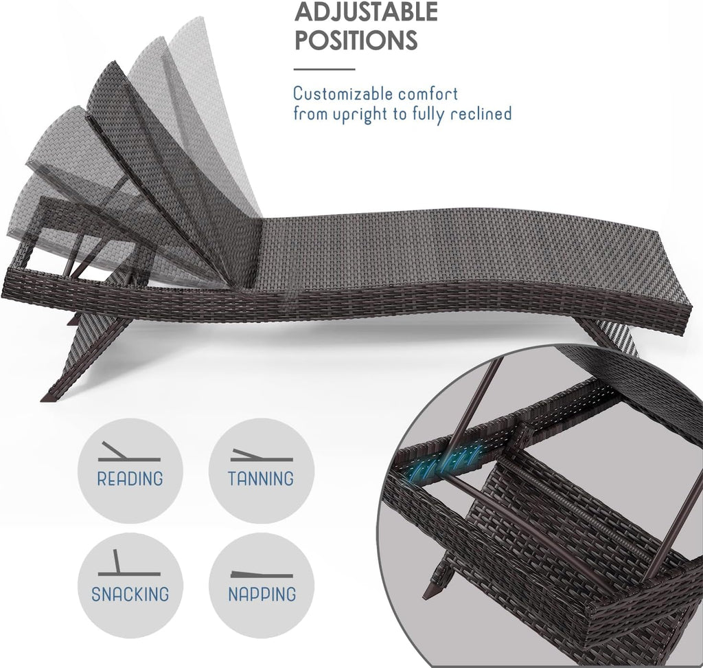 Chaise Lounge Chair Outdoor Set of 2, Wicker Patio Lounge Chair, Outdoor Lounge Chair with Reclining Backrest