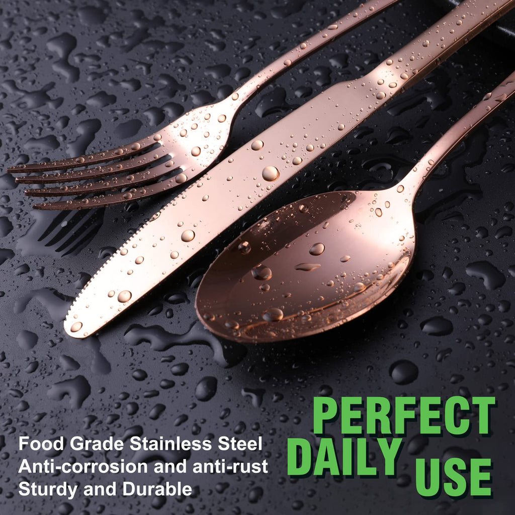 Copper/Rose Gold Silverware Set, 24-Piece Stainless Steel Flatware Set, Service of 6