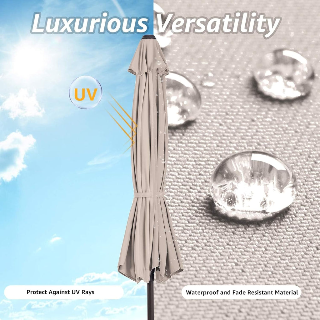 9FT Outdoor Patio Umbrella Outdoor Table Umbrella with Push Button Tilt and Crank - Beige - D455