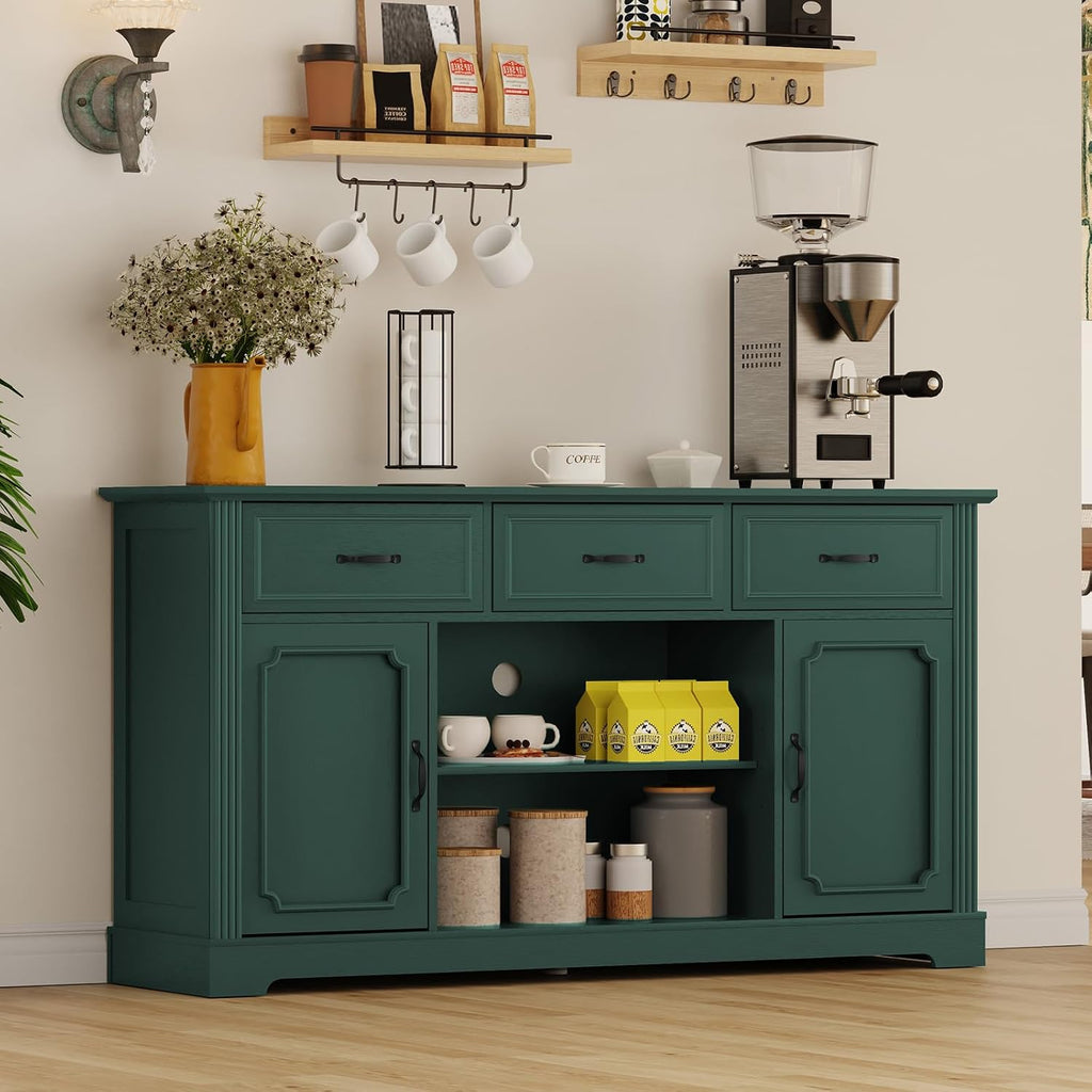 TV Stand with 3 Drawers for TV up to 65'', Wood Mid Century Television Cabinet with Adjustable Shelves, Entertainment