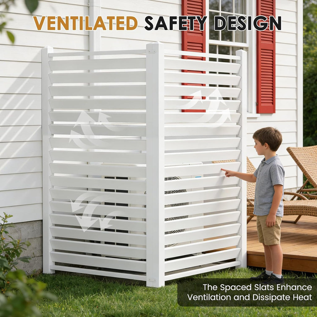 38" W x60 H Air Conditioner Fence,White Vinyl Privacy Fence, Privacy Panels Pool Equipment Enclosure Outdoor Privacy