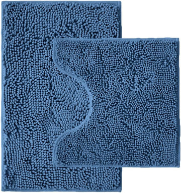 Bathroom Rugs Sets 2 Piece,Super Absorbent Chenille Bath Mats and U-Shaped Toilet Rug,Strong PVC Non Slip