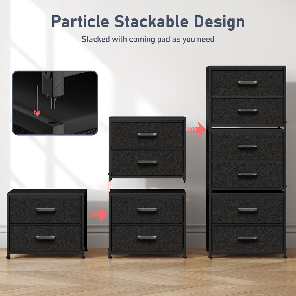 Stackable Storage Drawer Unit with 2 Drawers, Small Dresser , Fabric Closet Organizers and Storage (Black)