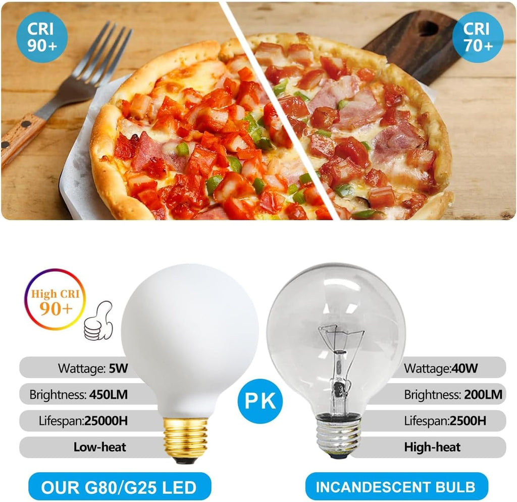 LED Light Bulb G25/G80 Dimmable Flick-Free Matt White 6W Soft White 3000k CRI95 600LM, 60W Equivalent Vintage LED (4 Pack)