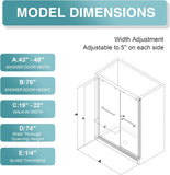 Glass Shower Door, 43-48" W x 76" H Semi-Frameless Double Sliding Shower Door