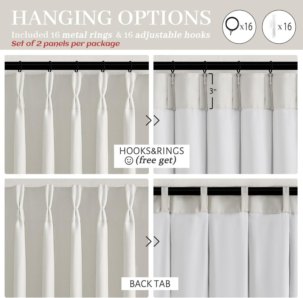 Pleat Viral Linen Blackout Curtains (Set of 2 Panels), Pinch Pleated Soundproof Privacy Farmhouse Window Drapes Decor