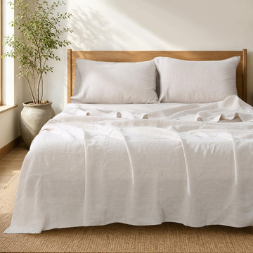 100% French Linen Sheets Set King Size-(Natural Linen, 4Pcs)