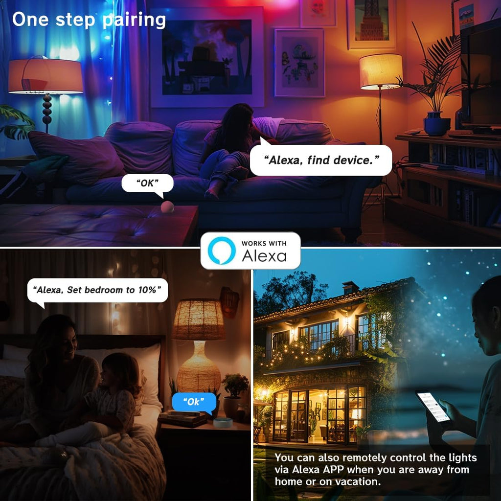Smart RGB Light Bulbs Work with Alexa, 12W(130W Equivalent), 2700K-6000K，A19 E26 Bluetooth Color Changing Light Bulb