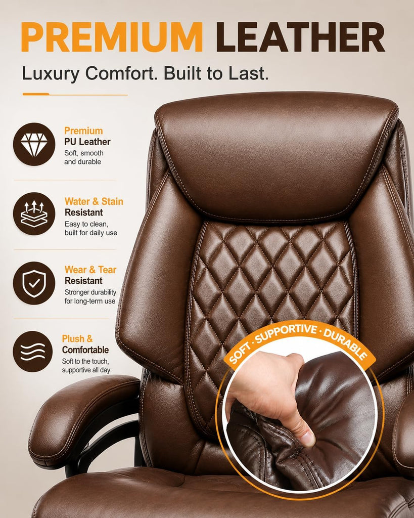 Big and Tall Executive with Adjustable Lumbar Support, Extra Wide Seat, Heavy Duty Computer Desk Chair for Long